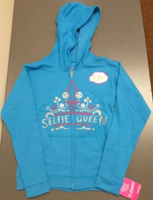 Hanes Girls’ ComfortSoft 'Selfie Queen' Full-Zip Hoodie Sweatshirt Blue L 10/12