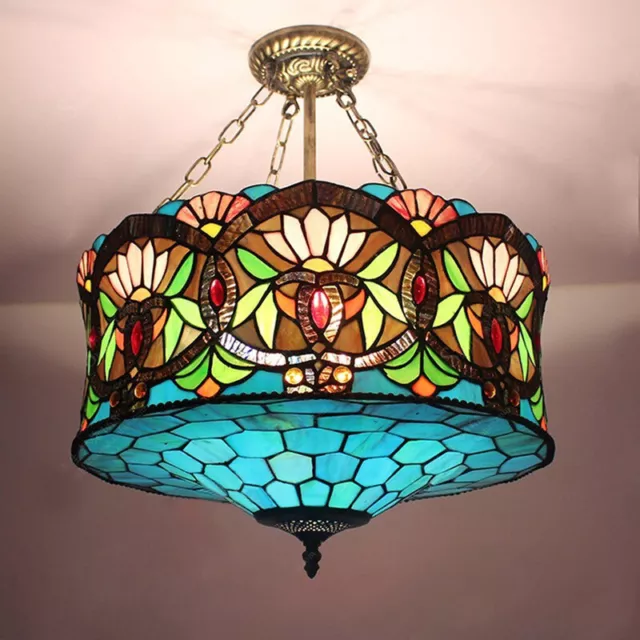 Tiffany Style Inverted Ceiling Light Lamp Fixture Stained Glass Shade Chandelier