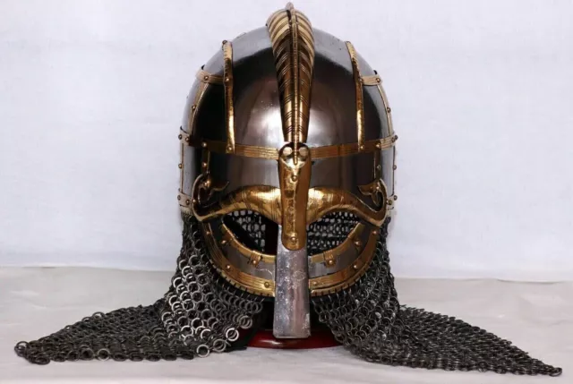 18ga Medieval Steel Viking Vendel Helmet With Chainmail Hand Forged MI06