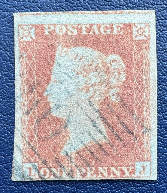 GB Queen Victoria 1d SG8a Red (LJ) 4 margins (Very blued) fine used