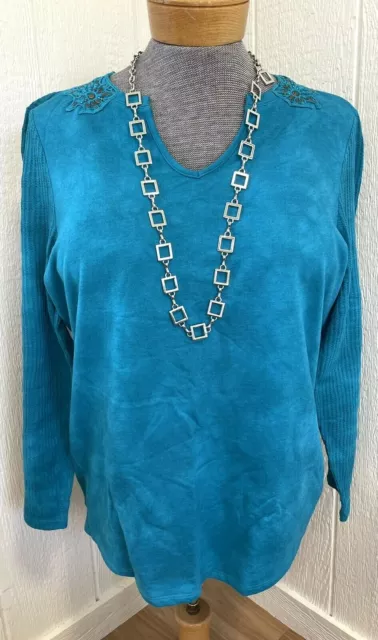 Women's Shirt AVENUE 22/24 (2X) Long Sleeve Green Top $44 NEW (th91)