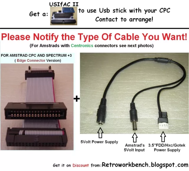 Amstrad CPC / Spectrum +3 Kit: Ribbon + Y Power Cable for 3,5" Drive HxC Gotek