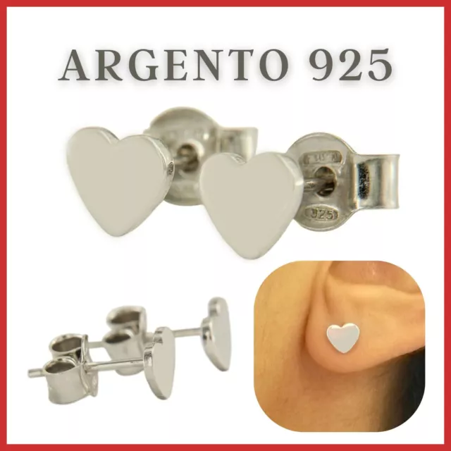 Orecchini in ARGENTO 925 a Forma di Cuore Lobo Bottone Piccoli da Donna Ragazza