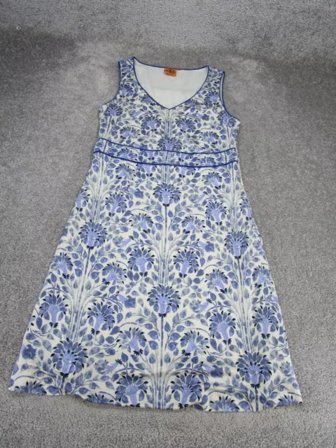 Tory Burch Sheath Dress Womens Medium White Silk Floral Sleeveless