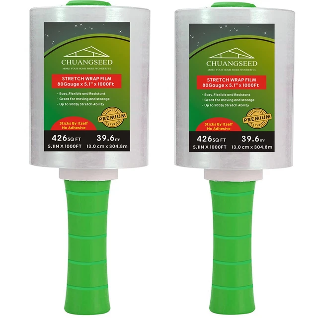 2-Pack Industrial Mini Clear Stretch Wrap Film 80 Gauge 5.1  1000ft