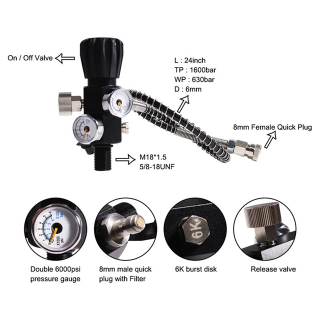 Adattatore Di Ricarica Per Stazione Aria PCP - Con Manometro 400Bar/6000PSI E Tubo Da 50cm - Foto 7