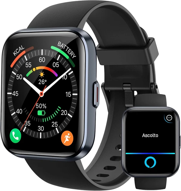 IOWODO Smartwatch Donna Uomo,Chiamate Bluetooth Musica Orologio Contapassi,1.85 Orologio Fitness 100+ Sportive Fitness Tracker Monitor con SpO2/Sonno, Cardiofrequenzimetro,smart watch per Android iOS