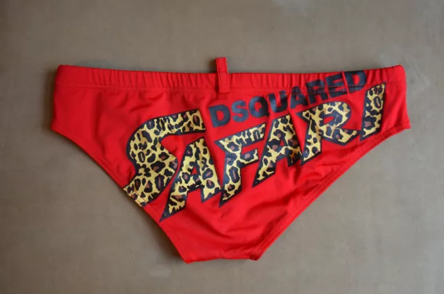 Dsquared² Cool Safari Leopard Red Sport Gym Swimsuit Briefs  Suit S 50 M