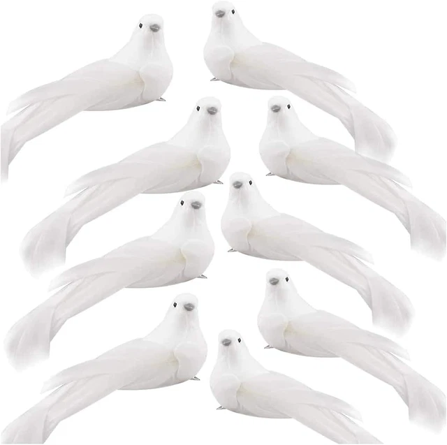 Feizeisun Decorazioni Uccellino Natale Bianco, 12 pz Uccellini Colomba Bianco Artificiale su