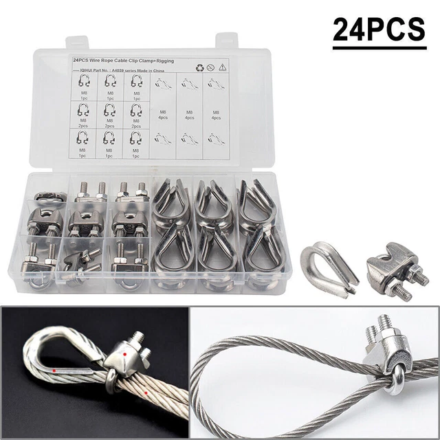 24PCS M8 Wire Rope Fixed Clamps With Triangular Ring Stainless Steel 304