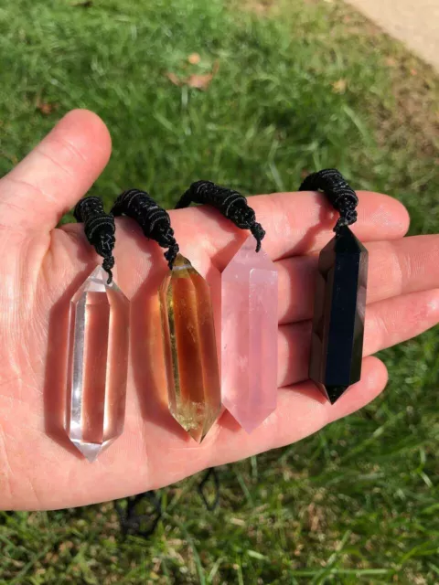 Natural Stone Crystal Hexagonal Points Pendant Healing Amulet Unisex Necklace 4
