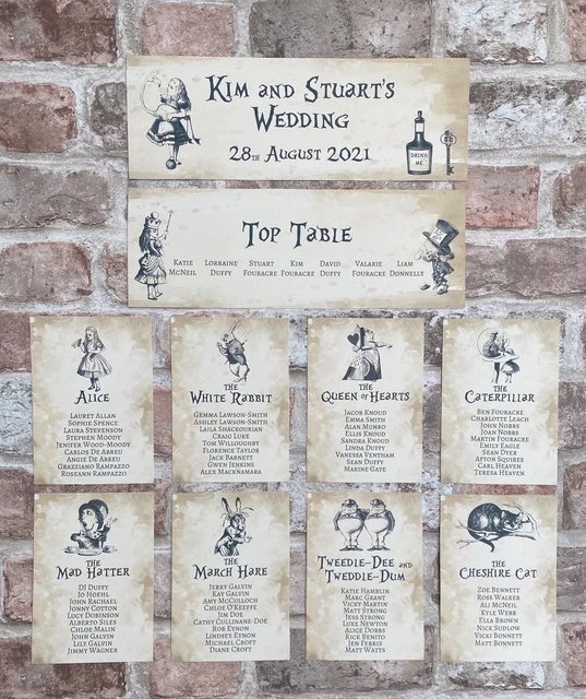 ALICE IN WONDERLAND Wedding Table Plan Cards Seating Planner Theme £1.