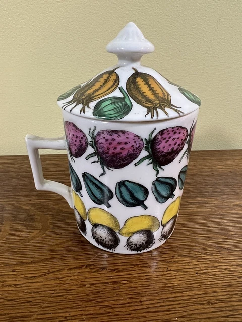 Rare 1960s Fornasetti Giostra Di Frutta ITALY Mug or Jar with Lid Rare 1960s Fornasetti Giostra Di Frutta ITALY Mug or Jar with Lid