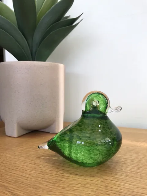 Wedgwood Green Speckled Glass Duck Paperweight Glass Duck Figurine