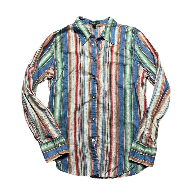 LRL Ralph Lauren Jeans Co. Vintage Diamond Pearl Snap striped western shirt Med