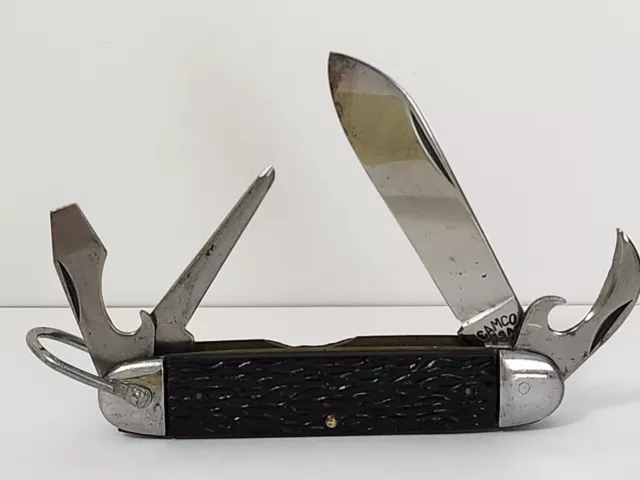 Vtg Camco U.S.A. Black Handle folding pocket knife 4 blade unsharpened hiking