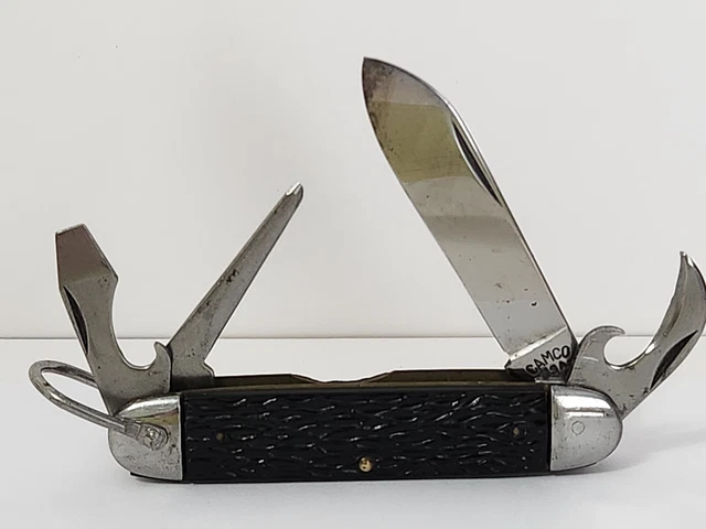 Vtg Camco U.S.A. Black Handle folding pocket knife 4 blade unsharpened hiking