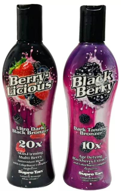 supre tan 10x black berry dark tanning & berry-licious 20x ultra dark black