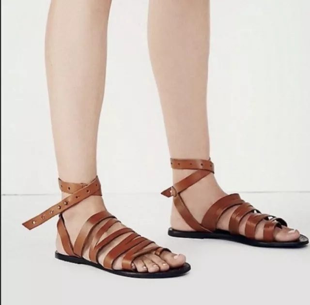 Free People Sunever Leather Gladiator Sandals Beige Strappy Size EU 40 US 9.5-10