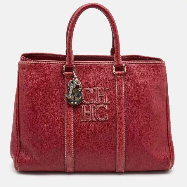 CH Carolina Herrera Red Leather Large Matteo Tote