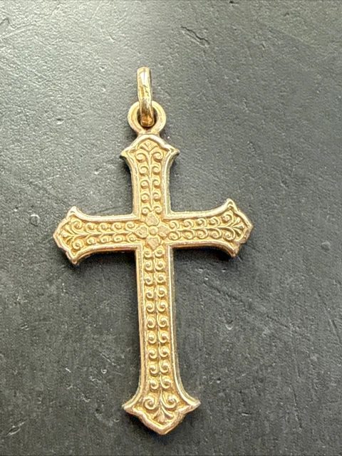 Pendentif Médaille Ancien Plaqué Or - Art Déco Religieux Croix Breloque