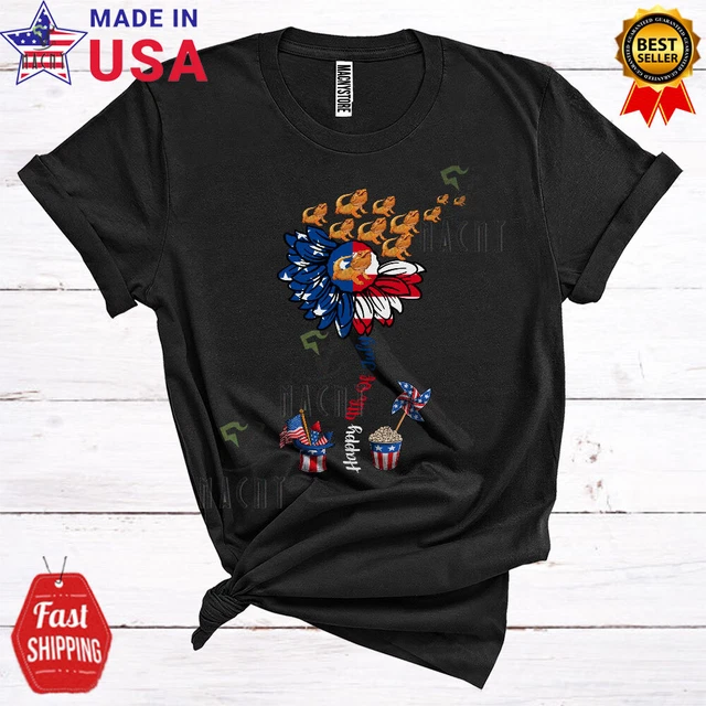 4th Of July Independence Day American Flag Sunflower Bearded Dragons T-Shirt
