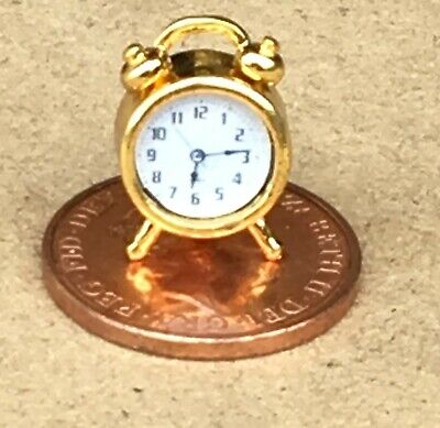 Non Working Polished Brass Alarm Clock Tumdee 1:12 Scale Dolls House Miniature