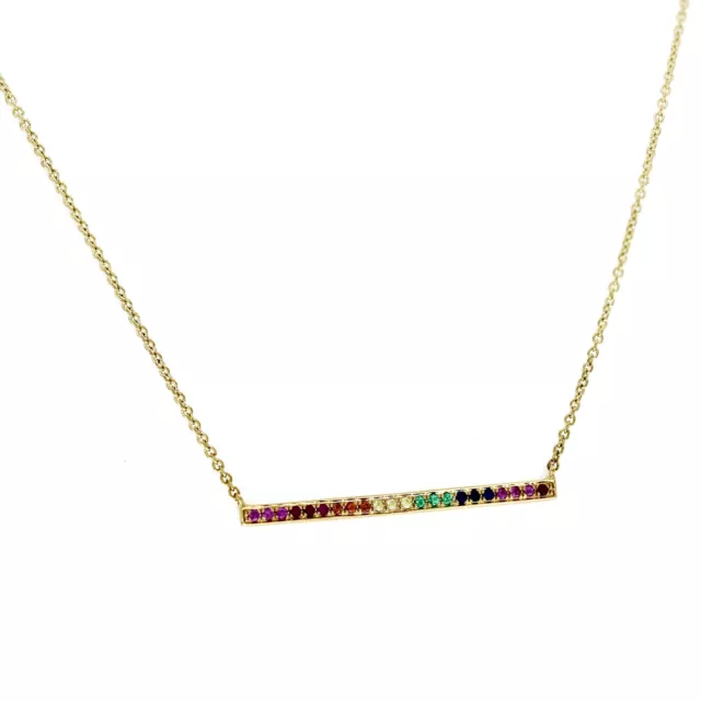 EF COLLECTION 14K Yellow Gold Multi Color Stones Bar Necklace Size 16"-18" $815