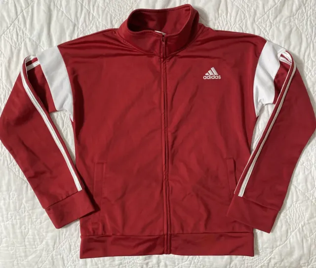Adidas Boys' Basic Long Sleeve Iconic Tricot Jacket, Medium (10/12), Red/White