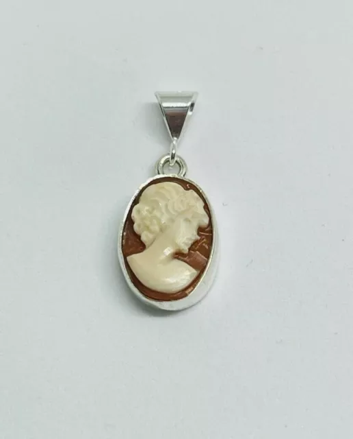 Gorgeous Vintage Real Carved Shell Cameo Pendant 925 Solid Silver #16535