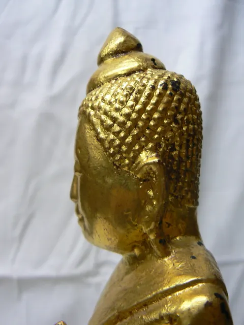 AB109 Antique Burmese Buddha Carved Wood Gold color 19th C. "do not fear" 7