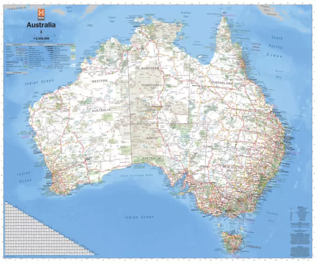 (LAMINATED) MAP OF AUSTRALIA ROAD TERRAIN (75x63cm) GEOGRAPHY PICTURE PRINT ART