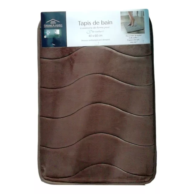 Tapis de bain à mémoire de forme 40 x 60 cm anti-dérapant et moelleux Marron