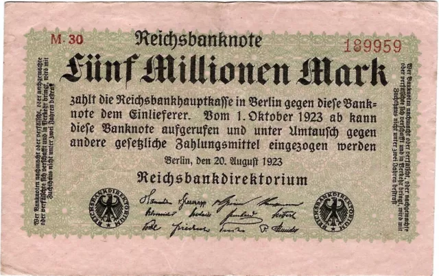 Reichsbanknote 5 Millionen Mark 1923 Reichsbank DEU-117b Ro.104b P-105(2)