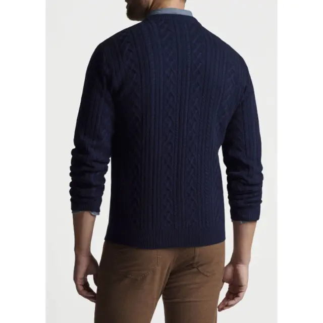 PETER MILLAR Men's Ridge Cable Crewneck Sweater Navy Large Wool & Cashmere NWOT 3
