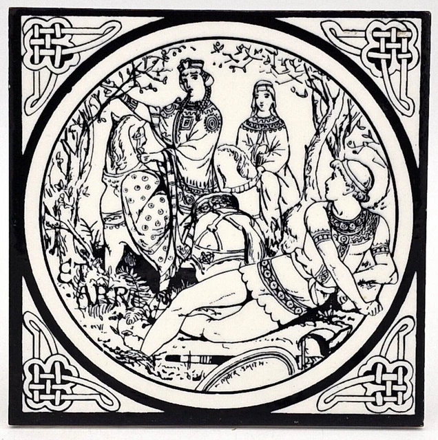 Minton Fireplace Tile Tennysons Idylls of The King Etarre C1876 AE1