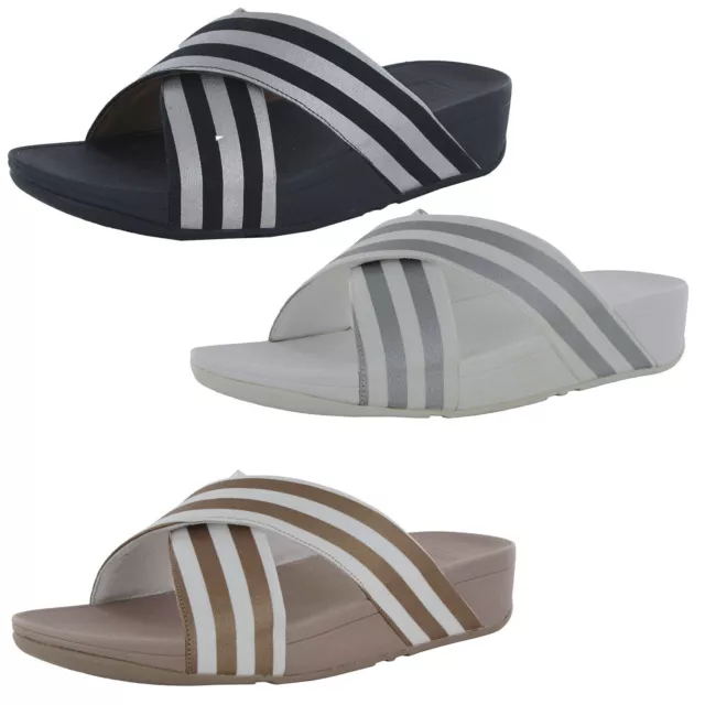 Fitflop Womens Lulu Metallic Stripe Slide Sandals
