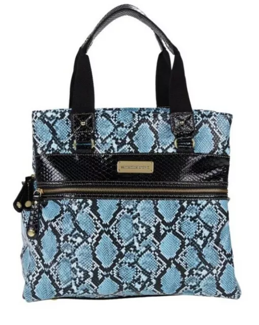 Samantha Brown Embossed Snake Print Metro Tote Organizer ~ Turquoise/Black