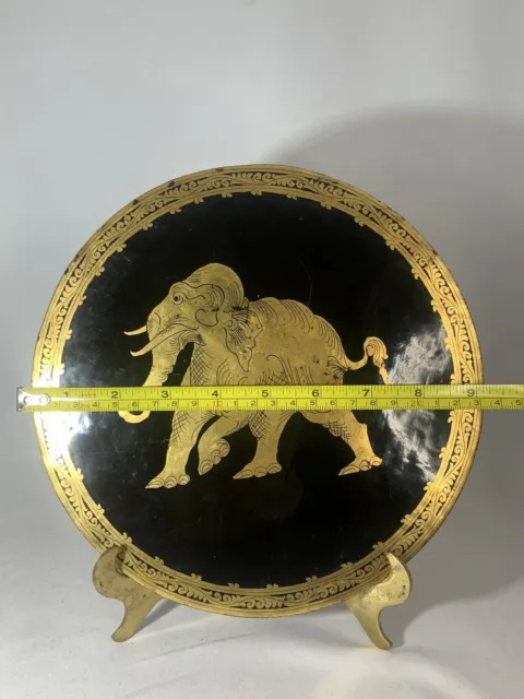 Antique Burmese Black Lacquerware Gold Elephant Motif Serving Tray & 6 coasters 8