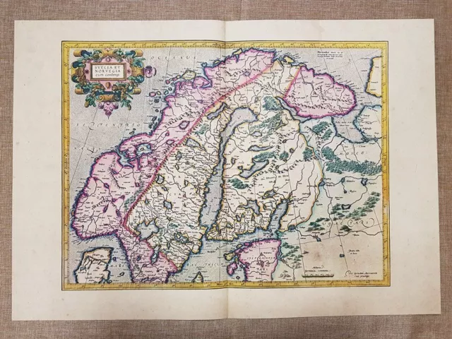 Carta geografica o mappa Norvegia e Svezia Anno 1595 Mercatore Mercator Ristampa