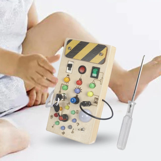 Lights Switch Busy Board Toys with Buttons Wooden Control Panel for Boys