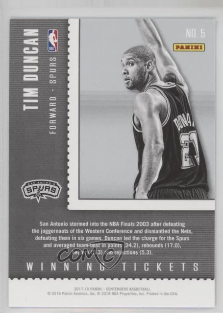 2017-18 Panini Contenders Winning Tickets Tim Duncan #5 HOF 2