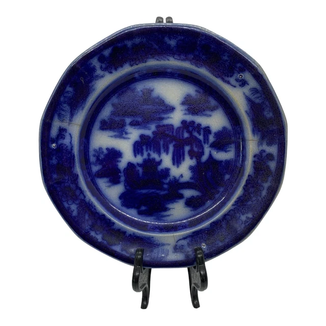 Lovely English Antique MANILLA FLOW BLUE Pearl Ware Plate 6.75” PW & Co. READ