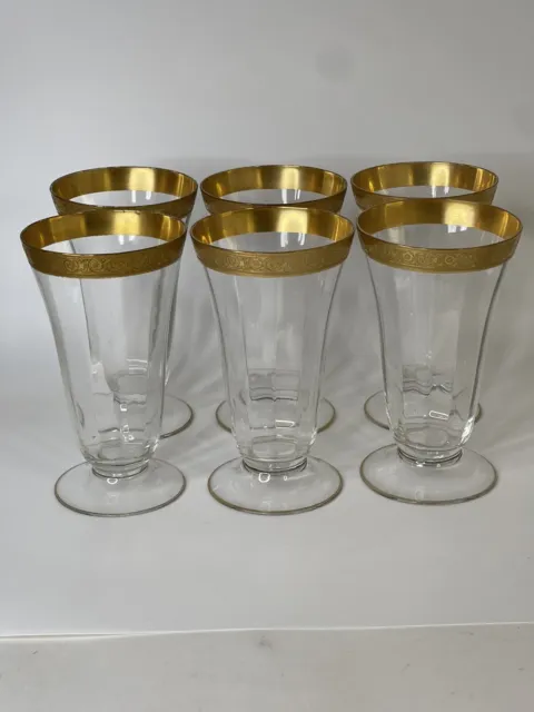 Set (6) Water Tumblers Goblets Glasses, Paden City Co. crystal Rambler Rose Gold