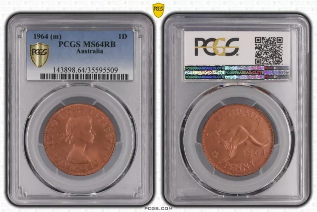 1964M Australian Penny PCGS Graded MS64 RB