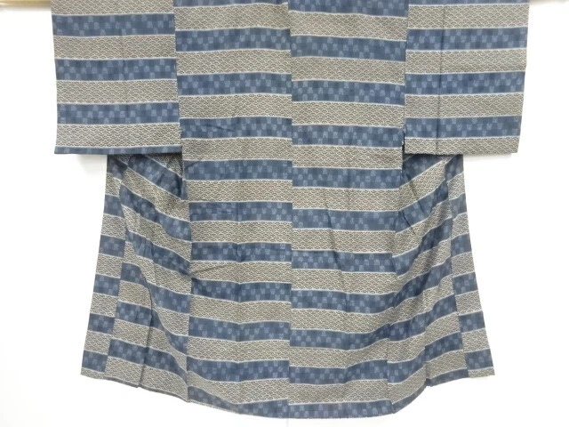 37739# Japanese Kimono / Antique Hitoe Mens Juban / Stripes With Seigaiha &