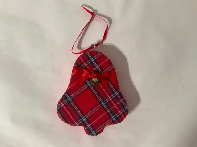 Red Green Plaid Bell Shaped Bow Ribbon Christmas Ornament X-Mas Winter