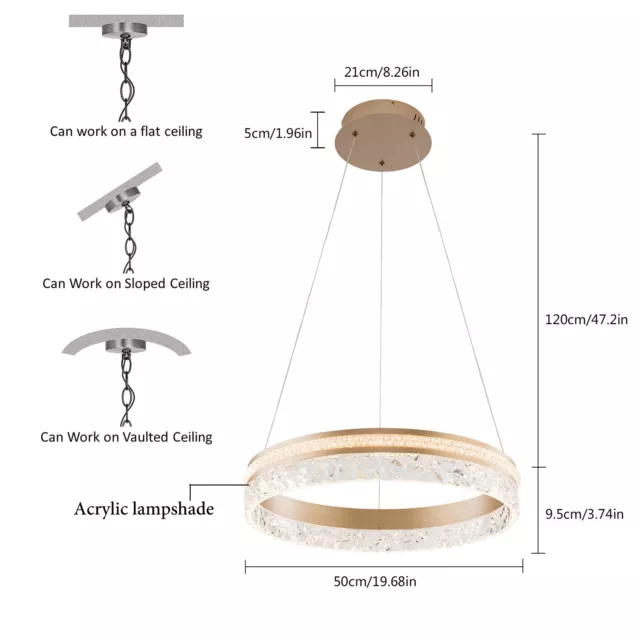 Modern Round LED Ring Pendant Light Chandelier Ceiling Light Fixture Lamp Gold