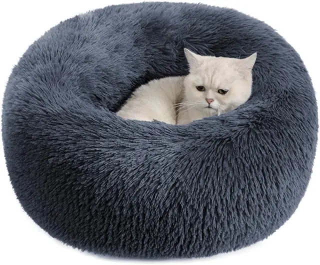 Cat Dog Bed Plush Fluffy Donut Cuddler Pillow Washable round Cushion Deep Sleep
