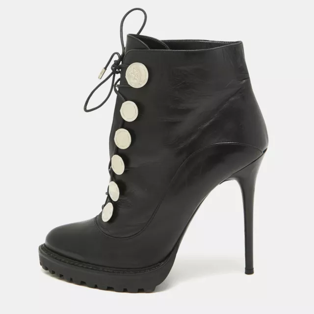 Alexander McQueen Black Leather Lace Up Platform Ankle Boots Size 40